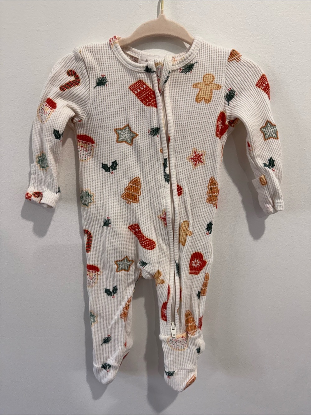 Kids Holiday Print Waffle One-Piece Footed Pajamas - Angel Dear